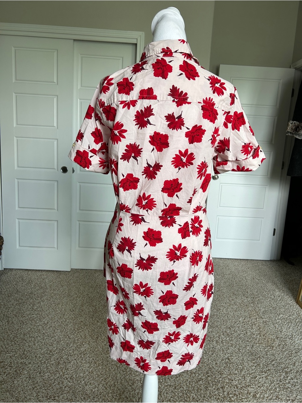 FREE ASSEMBLY Cotton Mini Shirt Dress Crossover Tie Detail Pink, Red Flowers | M - Picture 6 of 10